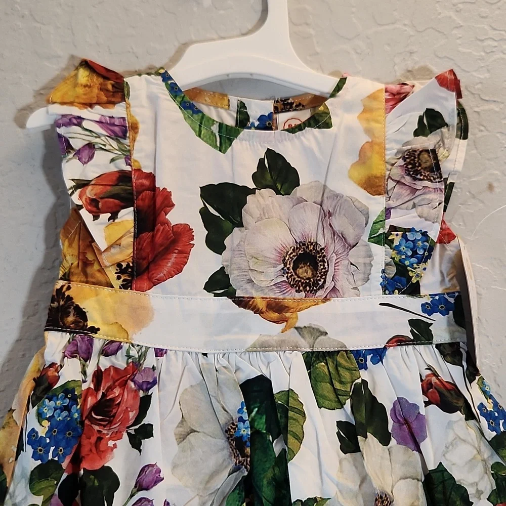 BK Floral Summer Dress Button Back White Flower